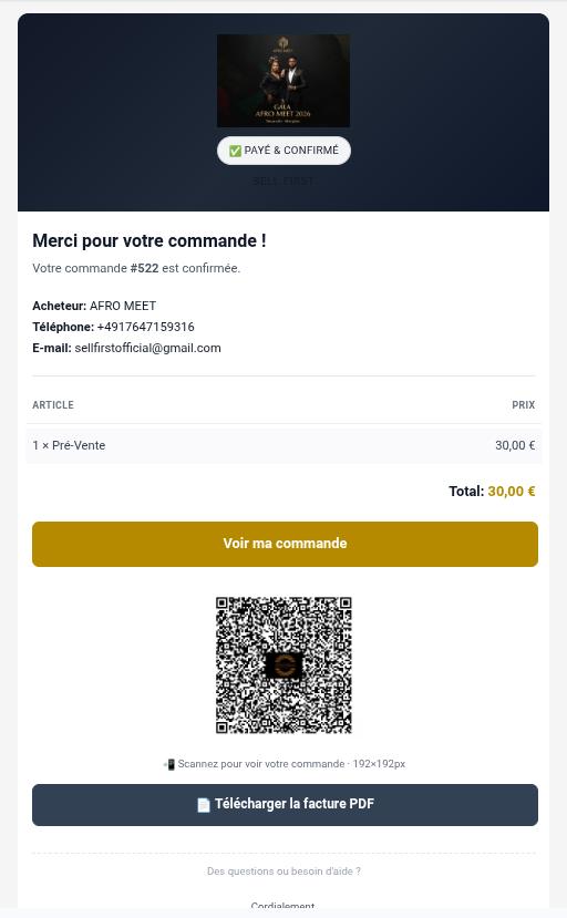Étape 7 - Billet reçu